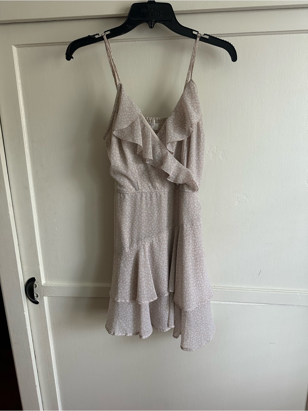 Japna Light Beige Ruffle Mini Dress with Spaghetti Straps